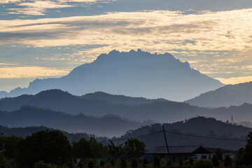 Beautiful Mount Kinabalu view during morning sunrise