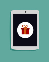 colorful vector concept illustration for online orders of gifts for the New Year.  Isolated on a turquoise background.
