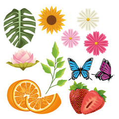 Obraz premium bundle of flowers and fruits with butterflies