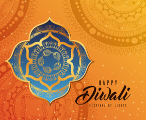 Happy diwali mandala in frame on orange background vector design