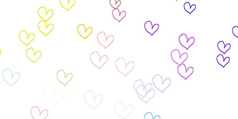 Light Multicolor vector background with Shining hearts.