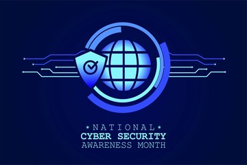 National Cyber Security Awareness Month is observed in October in USA. Hud elements, global icon, concept vector for greeting card, poster and banner website.