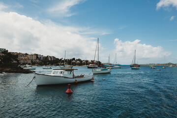 Boating in the Caribbean view of the sailboats from St John USVI