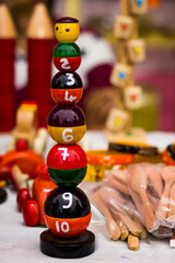 red and black ring ball stacking wooden vintage toy for preschool kids