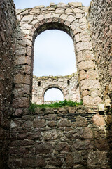 Detail of Slains Castle in Cruden Bay, Aberdeenshire, Scotland, UK