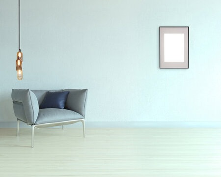 empty room and gray armchair interior design. 3D illustration