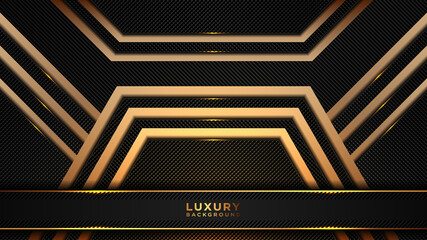 Abstract luxury black and gold polygonal background. Dark overlap layered modern futuristic pattern.