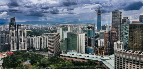 Kuala Lampur, Malaysia - November 2017. Photograph of the Kuala Lampur city from top of petronas twin tower showing modern highrise buildings.