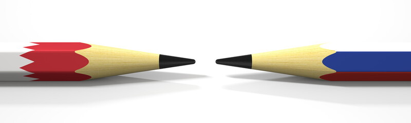 Flags of Bahrain and Russia on the pencils, 3d rendering