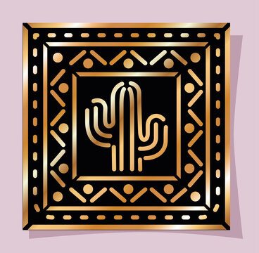 mexican gold and black cactus in frame vector design