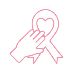 hand with breast cancer ribbon line style icon vector design