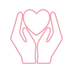 Heart between hands line style icon vector design