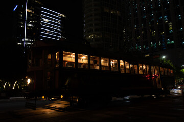 Tram night ride in Dallas downtown