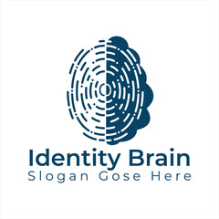 Vector Logo Icon With Brain And Fingerprint. Digital brain plus fingerprint vector template design.