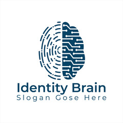 Vector Logo Icon With Brain And Fingerprint. Digital brain plus fingerprint vector template design.