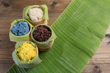 sticky rice on wood table background

