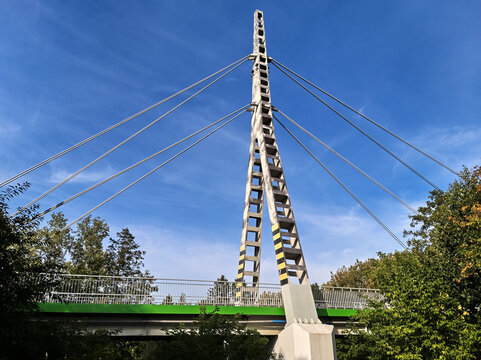 Suspension bridge over Wkra river in Śniad&oacute;wko, Poland