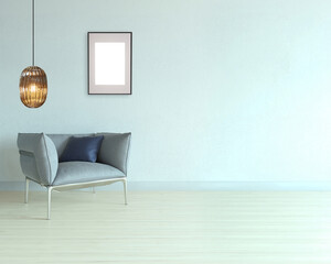 empty room and gray armchair interior design. 3D illustration