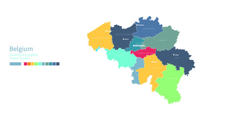 Belgium map. Colorful detailed vector map of the Europe country.