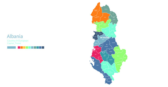 Albania map. Colorful detailed vector map of the Europe country.