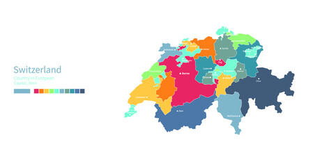 Fototapeta na wymiar Switzerland map. Colorful detailed vector map of the Europe country.