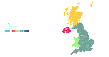 United Kingdom map. Colorful detailed vector map of the Europe country.