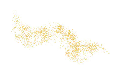 Horizontal wavy strip sprinkled with crumbs golden texture. Background Gold dust on a white background. Sand particles grain or sand. Vector backdrop golden path pieces grunge for design illustration - obrazy, fototapety, plakaty