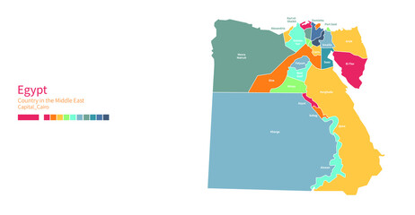 Egypt map. Colorful detailed vector map of the Arab, Middle East country.