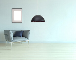 empty room and gray armchair interior design. 3D illustration