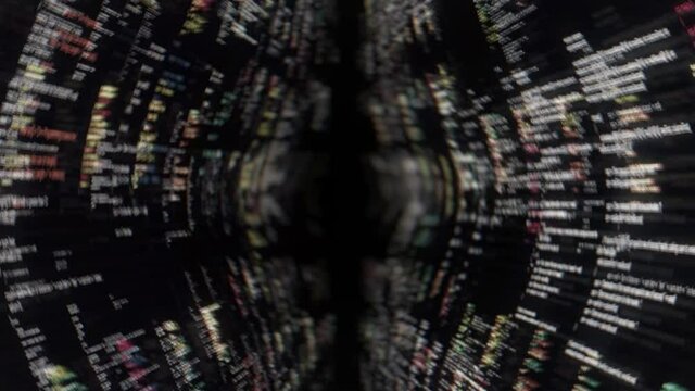Computer crash with distorted and blurred video transmission. Animation. Abstract system failure, bug in rogramming code, concept of hacking.