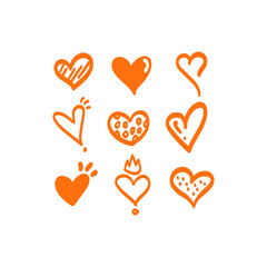 Doodle hearts, hand drawn love heart collection. Symbol of love.