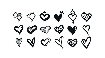 Doodle hearts, hand drawn love heart collection. Symbol of love.