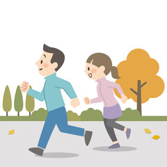 屋外でジョギングをするカップル