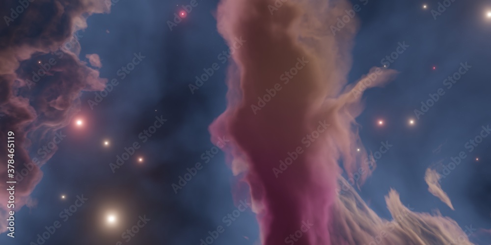 Wall mural 3d render of nebular cloud in deep space. purple and blue colours with stars
