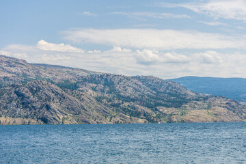 Okanagan lake view at summer time with blue sky british columbia canada