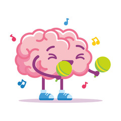 Isolated brain sing emoji emotion cute icon- Vector