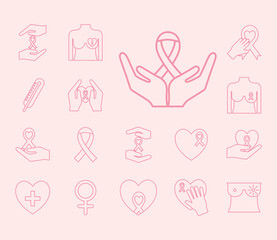 breast cancer line style icons collection vector design