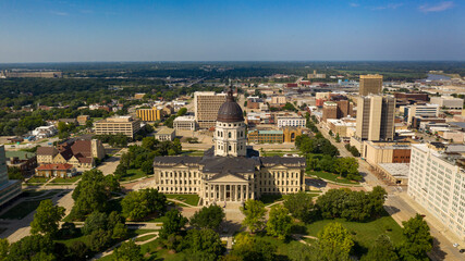 Fototapeta na wymiar Aerial View Mid Day at the State Capital Building in Topeka Kansas USA
