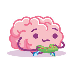 Isolated brain sick emoji emotion cute icon- Vector