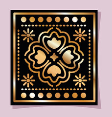 mexican gold and black flower in frame vector design
