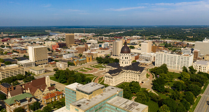 Aerial View Mid Day at the State Capital Building in Topeka Kansas USA