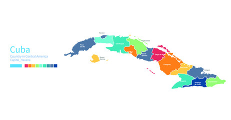 Cuba map. Colorful detailed vector map of the Central America, Caribbean country.