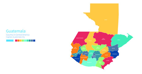 Guatemala map. Colorful detailed vector map of the Central America, Caribbean country.