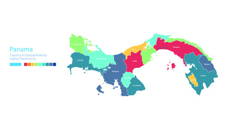 Panama map. Colorful detailed vector map of the Central America, Caribbean country.