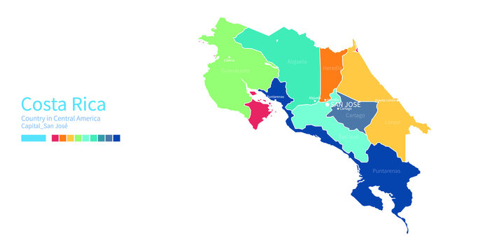 Costa rica map. Colorful detailed vector map of the North America country.