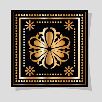 mexican gold and black flower in frame vector design