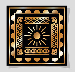 mexican gold and black sun in frame vector design