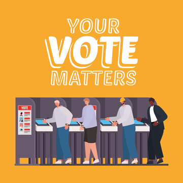 Men At Voting Booth With Your Vote Matters Text Vector Design