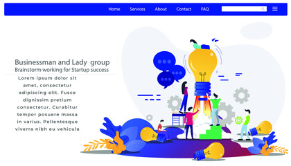 Business team Man and woman think analyze creative work  with
Light bulb ,flat design illustration Creativity modern Idea and Concept Vector 