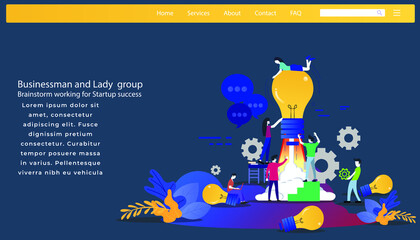 Business team Man and woman think analyze creative work  with
Light bulb ,flat design illustration Creativity modern Idea and Concept Vector 